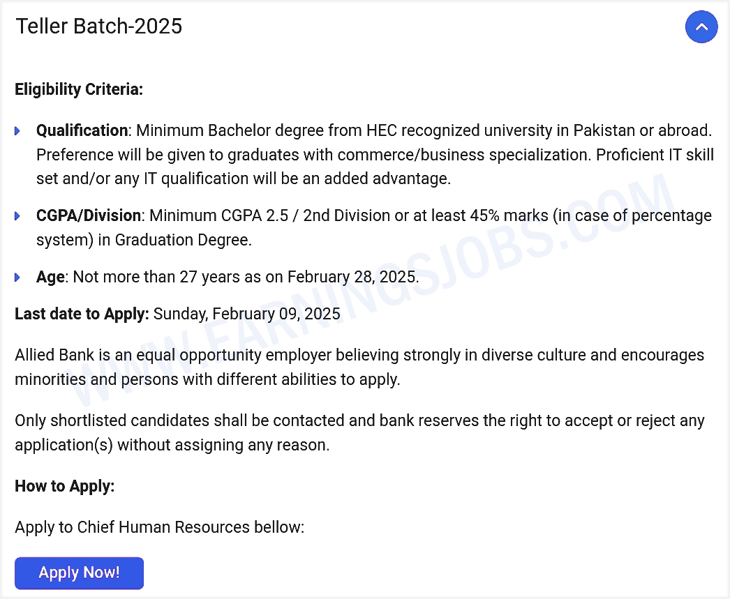 Allied Bank Jobs 2025